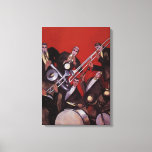 Vintage Music, Art Deco Musical Jazz Band Jamming Canvas Print<br><div class="desc">Vintage illustration art deco design featuring a musical image with a band of musicians performing trombones,  drums,  saxophone and other instruments while the lead singer is holding a microphone.</div>