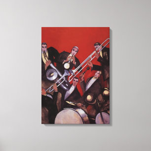 Vintage Music, Art Deco Musical Jazz Band Jamming Canvas Print