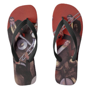 Vintage Music, Art Deco Musical Jazz Band Jamming Flip Flops