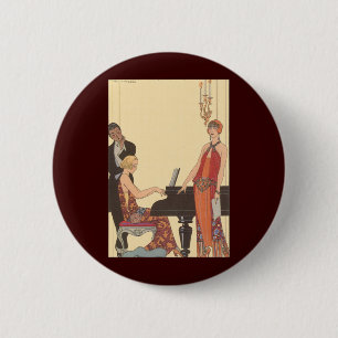 Vintage Music, Art Deco Pianist Musician Singer 6 Cm Round Badge