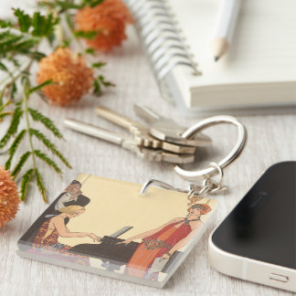 Vintage Music, Art Deco Pianist Musician Singer Key Ring