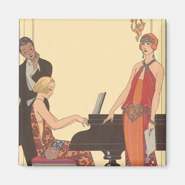 Vintage Music, Art Deco Pianist Musician Singer Magnet (Front)