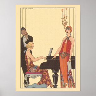 Vintage Music, Art Deco Pianist Musician Singer Poster