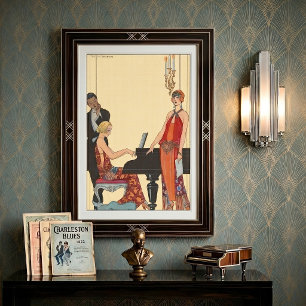Vintage Music, Art Deco Pianist Musician Singer Poster