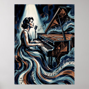 Vintage Music Art Deco Piano Poster
