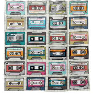 Vintage music cassette design shower curtain