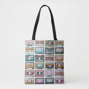 Vintage music cassette design tote bag