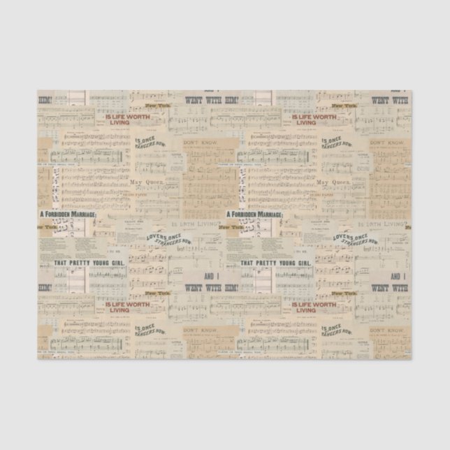 Vintage Music Collage Tissue Paper (Front)