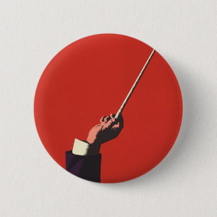 Vintage Music, Conductor's Hand Holding a Baton 6 Cm Round Badge