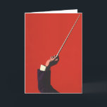 Vintage Music, Conductor's Hand Holding a Baton Card<br><div class="desc">Vintage illustration music design featuring a conductor's arm and hand holding a baton ready to begin directing a classical musical performance. On a red background.</div>