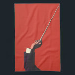 Vintage Music, Conductor's Hand Holding a Baton Tea Towel<br><div class="desc">Vintage illustration music design featuring a conductor's arm and hand holding a baton ready to begin directing a classical musical performance. On a red background.</div>