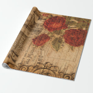 Vintage Music Cover & Rose Shabby Chic Wrapping Paper