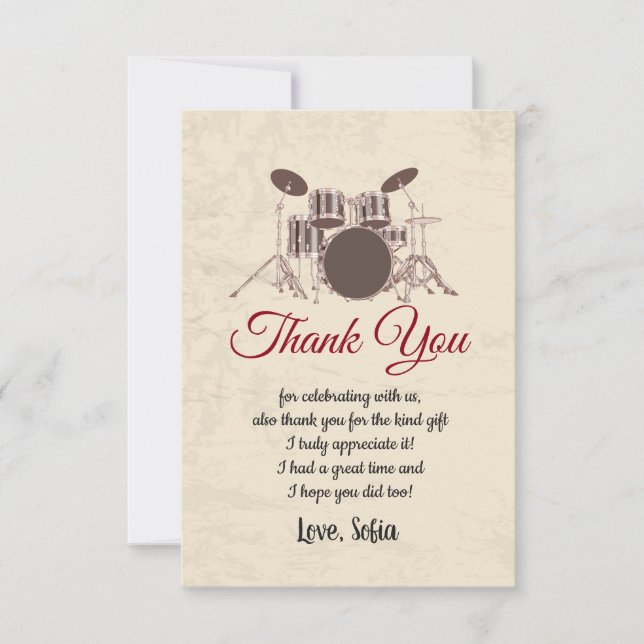 vintage,  music, drum set, thank you card (Front)