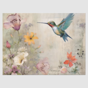 Vintage Music Floral French Hummingbird Art Tissue Paper