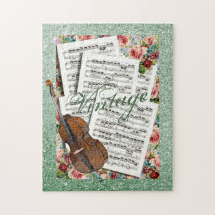 Vintage Music & Flowers Jigsaw Puzzle
