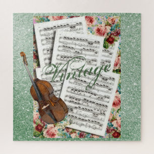 Vintage Music & Flowers Jigsaw Puzzle