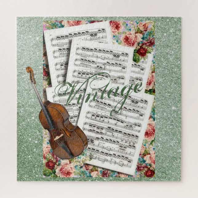 Vintage Music & Flowers Jigsaw Puzzle (Vertical)