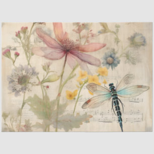 Vintage Music French Floral Dragonfly Art Tissue Paper