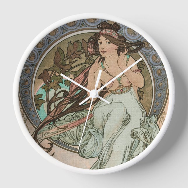 Vintage Music, from Les Arts, by Alphonse Mucha Clock (Front)