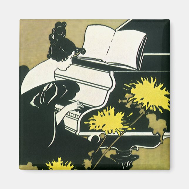 Vintage Music, Miss Traumerei Playing Piano, Reed Magnet (Front)