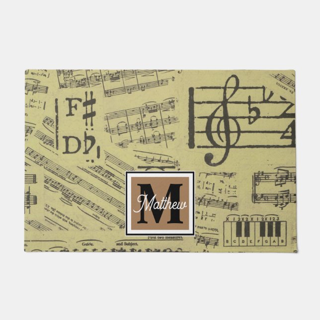 Vintage Music note Musician Monogram   Doormat (Front)