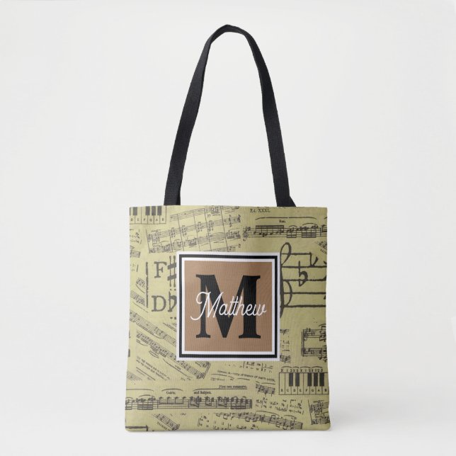 Vintage Music note Musician Monogram    Tote Bag (Front)