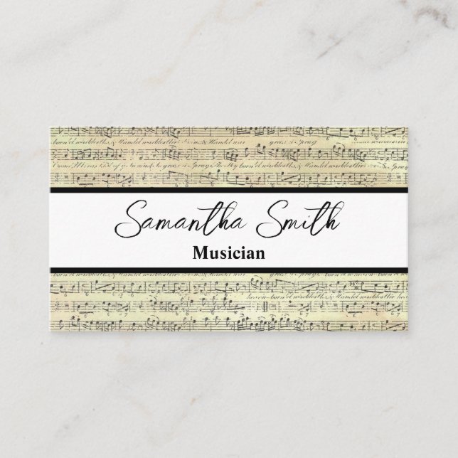 vintage Music note Musician Music Teacher Business Card (Front)
