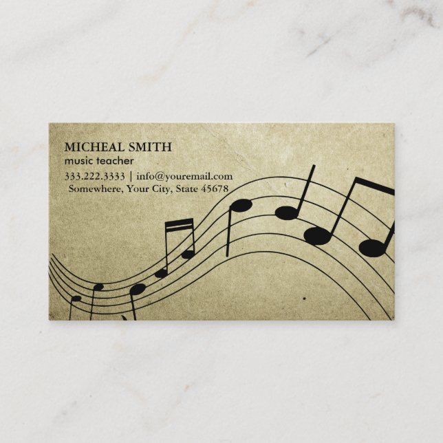 Vintage Music Notes Elegant Musical Business Card (Front)