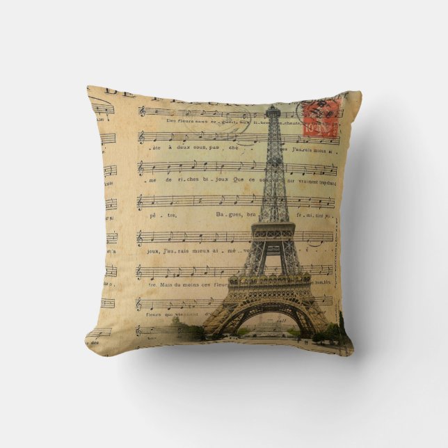 vintage music notes french paris eiffel tower cushion (Front)