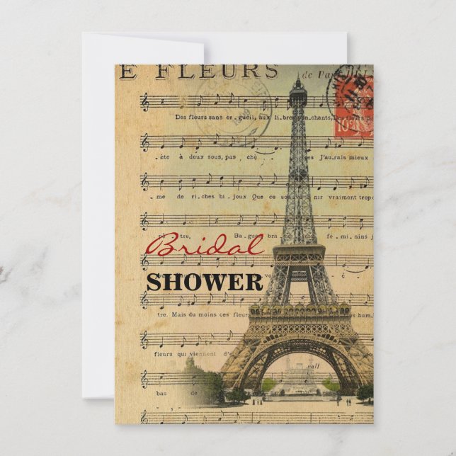 vintage music notes french paris eiffel tower invitation (Front)
