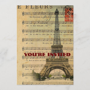 vintage music notes french paris eiffel tower invitation