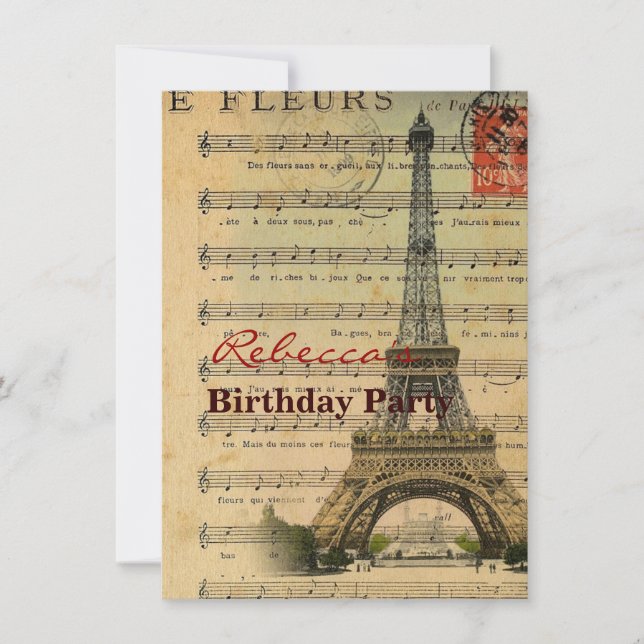 vintage music notes french paris eiffel tower invitation (Front)
