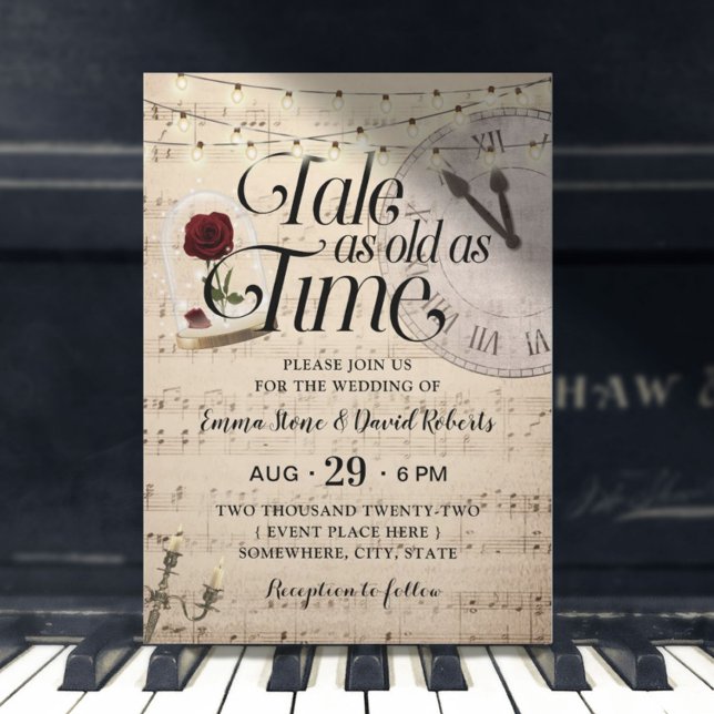 Vintage Music Notes Rose Dome Fairytale Wedding Invitation (Creator Uploaded)