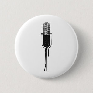 Vintage Music, Old Fashioned Retro Microphone 6 Cm Round Badge