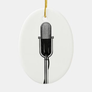 Vintage Music, Old Fashioned Retro Microphone Ceramic Tree Decoration