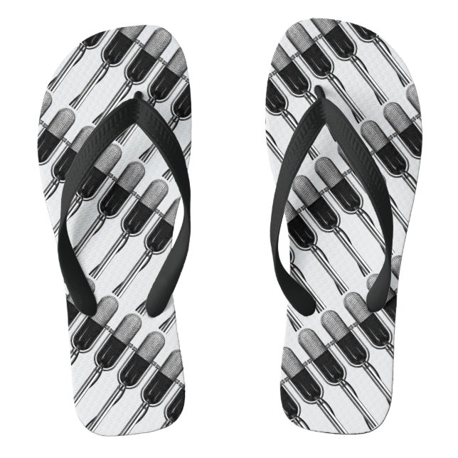 Vintage Music, Old Fashioned Retro Microphone Flip Flops (Footbed)