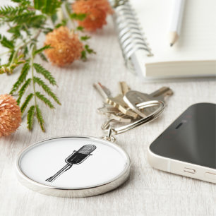 Vintage Music, Old Fashioned Retro Microphone Key Ring