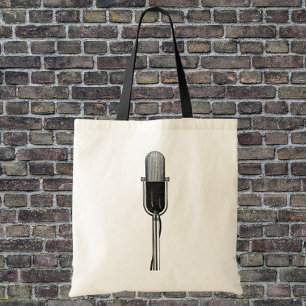 Vintage Music, Old Fashioned Retro Microphone Tote Bag