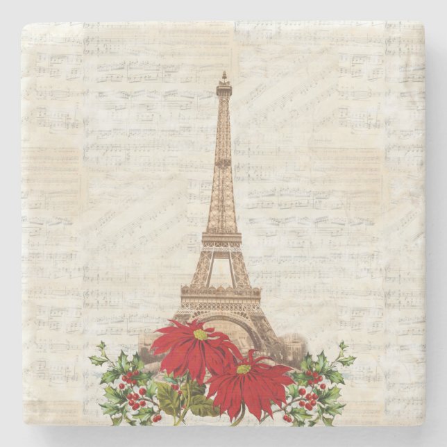 Vintage Music Paris Christmas Stone Coaster (Front)