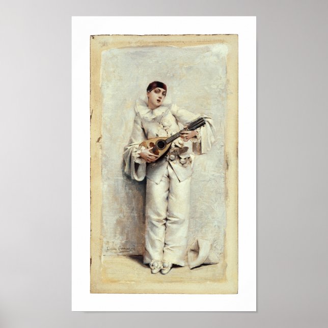Vintage Music Print Pierrot Lute Guitar Musician (Front)