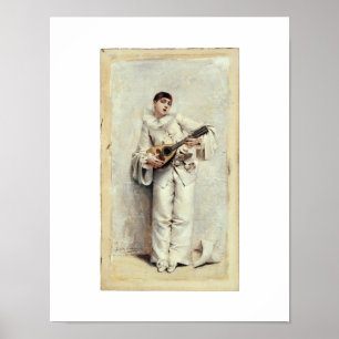 Vintage Music Print Pierrot Lute Guitar Musician