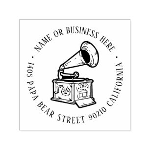 Vintage Music Record Player Name Return Address Self-inking Stamp