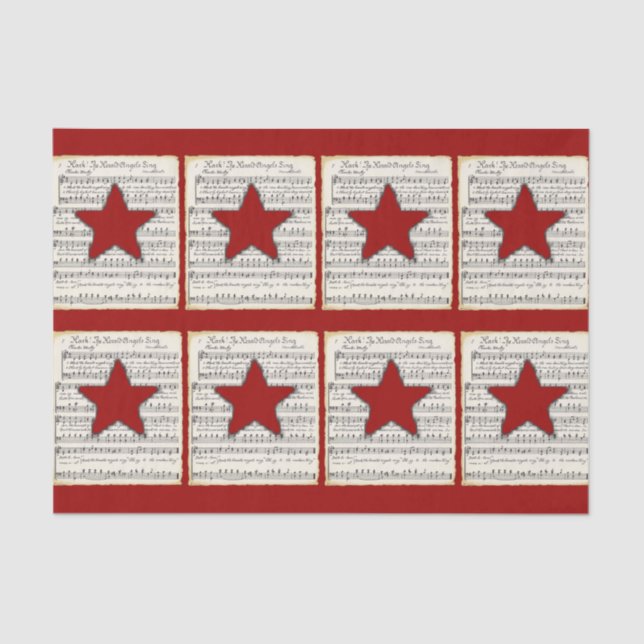 Vintage Music Red Star Rustic Christmas Tissue Paper (Front)