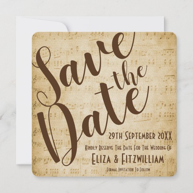 Vintage Music Save The Date Invitation (Front)