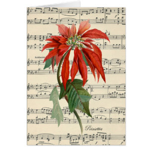 vintage music sheet christmas card poinsettia