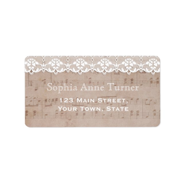Vintage Music Sheet & Lace Wedding Label (Front)