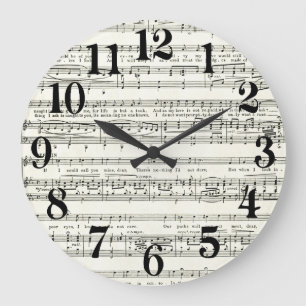 Vintage music sheet,musical notes large clock