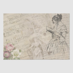 Vintage Music Sheet Script Letter Lady Floral