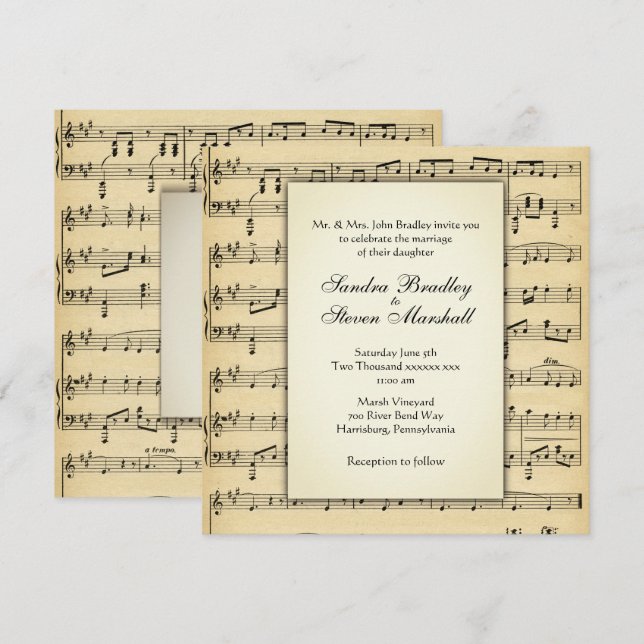 Vintage Music Sheet Wedding Invitation (Front/Back)