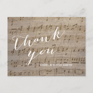 Vintage Music Sheet Wedding Thank You Postcard